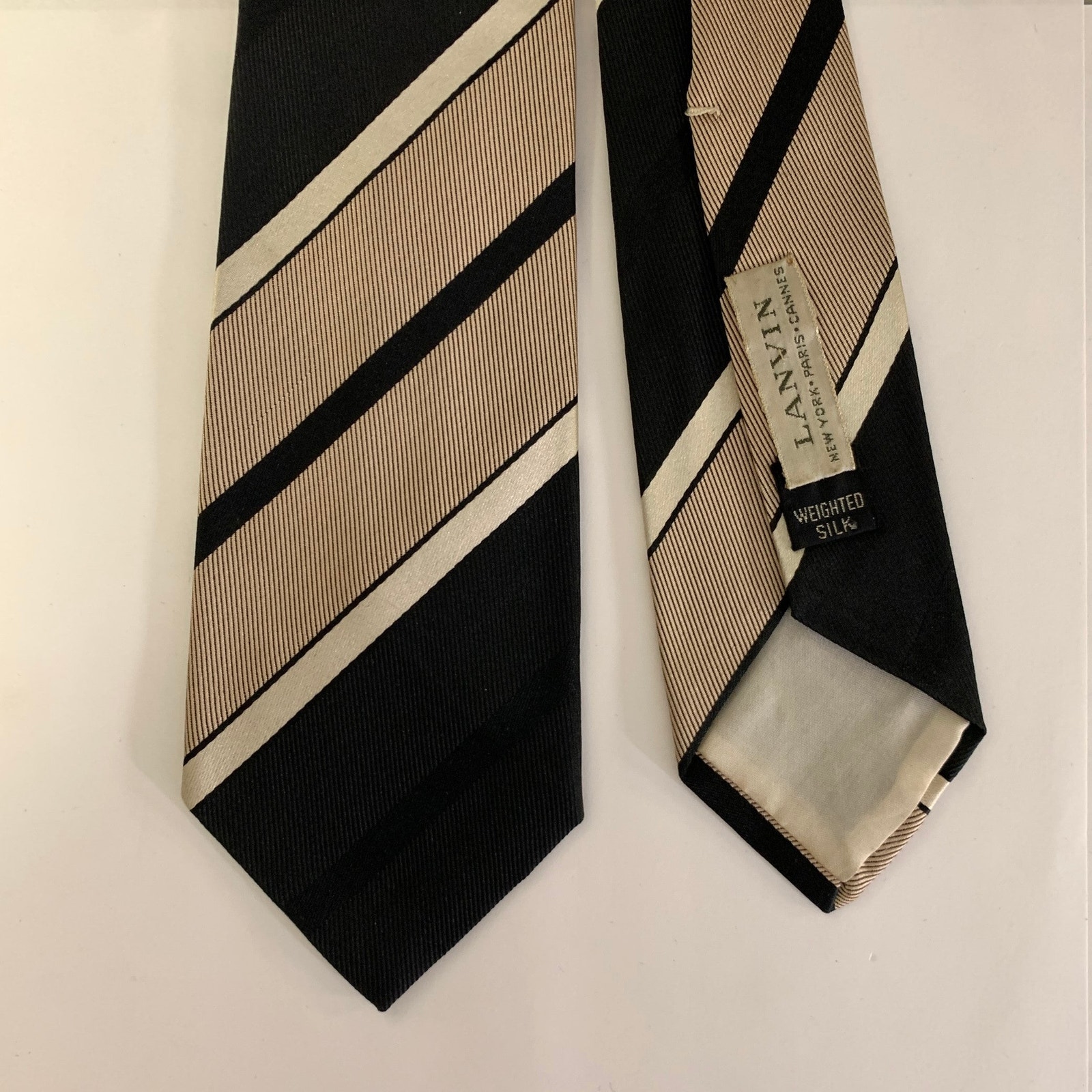 Lanvin Black Mauve Diagonal Stripe Silk Tie